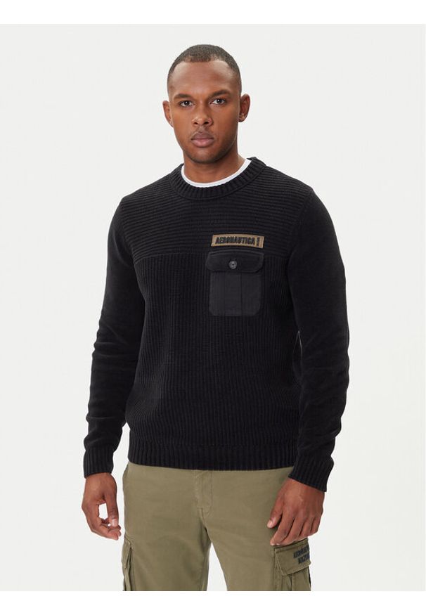 Aeronautica Militare Sweter 252MA1573UL00539 Czarny Regular Fit. Kolor: czarny. Materiał: bawełna