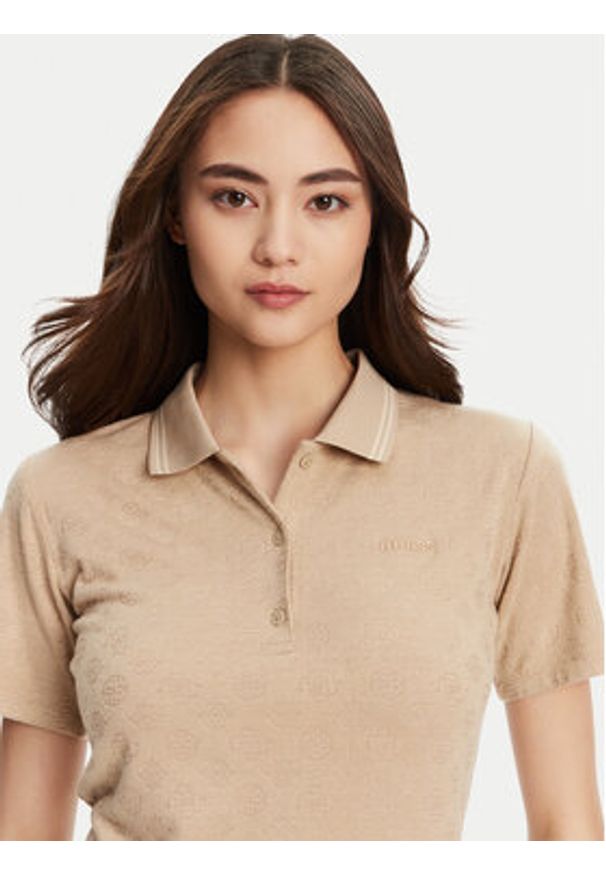Guess Sweter V5YP01 KCX12 Beżowy Regular Fit. Kolor: beżowy. Materiał: syntetyk