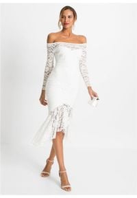 Sukienka z koronką bonprix biel wełny. Okazja: na wesele, na ślub cywilny. Kolor: biały. Materiał: wełna, koronka. Wzór: koronka #6