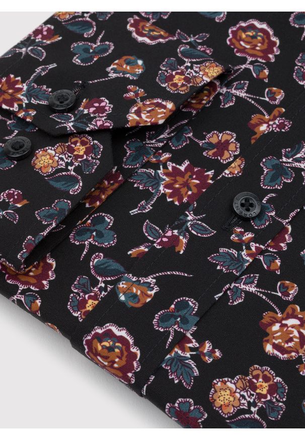 Pako Lorente - PAKO LORENTE – Czarna koszula męska w kwiaty. Kolor: czarny. Materiał: bawełna, elastan. Długość rękawa: długi rękaw. Długość: długie. Wzór: kwiaty