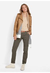 bonprix - Spodnie chinosy ze stretchem. Okazja: na co dzień. Stan: obniżony. Kolor: zielony. Materiał: bawełna. Wzór: kwiaty. Styl: casual #2