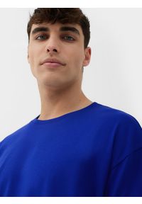 4f - T-shirt oversize gładki męski. Kolor: niebieski. Materiał: bawełna. Wzór: gładki