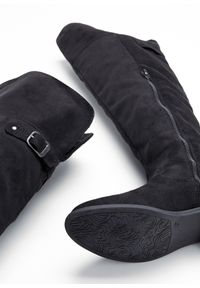 bonprix - Kozaki za kolano. Wysokość cholewki: za kolano. Zapięcie: zamek. Kolor: czarny. Materiał: welur, skóra. Styl: elegancki #2