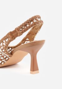 Renee - Brązowe Plecione Czółenka Slingback na Szpilce z Ażurową Cholewką Hibiscae. Okazja: na co dzień. Kolor: brązowy. Materiał: jeans. Szerokość cholewki: normalna. Wzór: ażurowy. Sezon: wiosna. Obcas: na szpilce. Styl: wizytowy, casual, elegancki #6