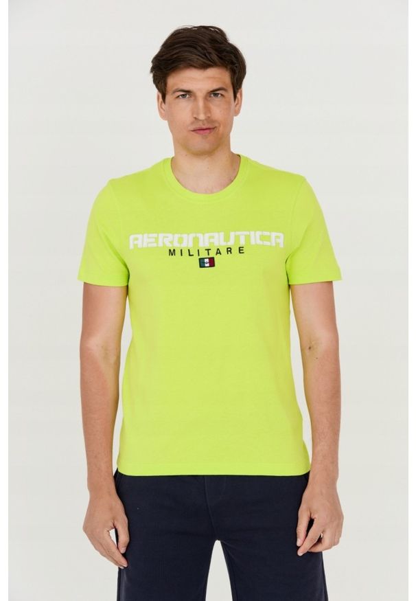 Aeronautica Militare - AERONAUTICA MILITARE Zielony t-shirt męski. Kolor: zielony. Długość rękawa: krótki rękaw. Długość: krótkie. Wzór: haft