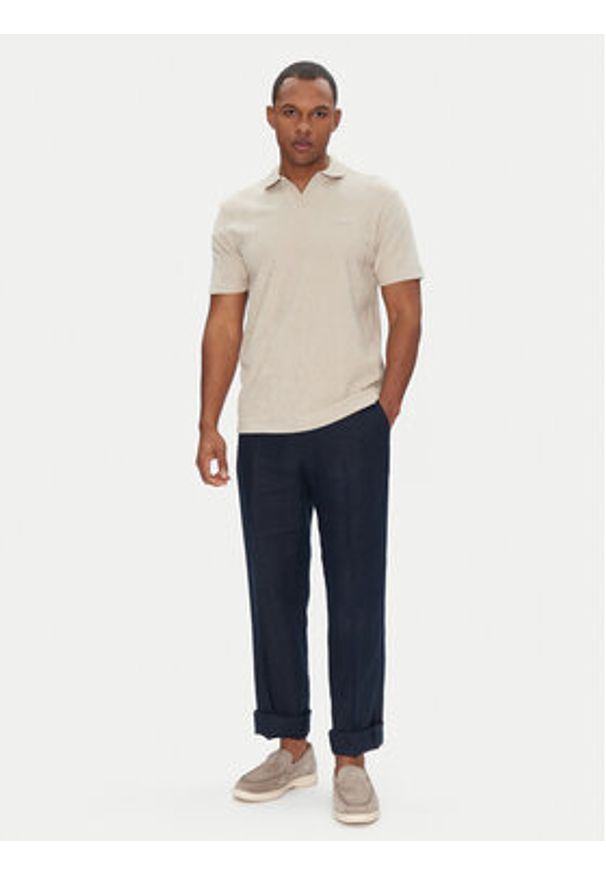 BOSS Polo Pe_Doubletowel 50539869 Beżowy Relaxed Fit. Typ kołnierza: polo. Kolor: beżowy. Materiał: bawełna