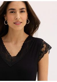 bonprix - T-shirt z miękkiej mieszanki wiskozy. Kolor: czarny. Materiał: wiskoza, koronka. Styl: elegancki #3