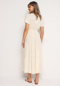 Born2be - Jasnobeżowa Sukienka z Wiskozy o Rozkloszowanym Kroju Folky. Okazja: na co dzień. Typ kołnierza: dekolt w kształcie V. Kolor: beżowy. Materiał: wiskoza. Styl: casual, elegancki #5