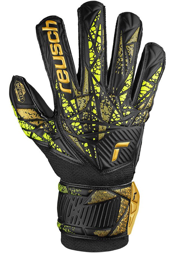 Reusch - Rękawice bramkarskie dziecięce REUSCH Attrakt Infinity Finger Support Junior. Kolor: żółty, wielokolorowy, czarny