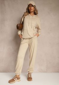 Renee - Beżowy Komplet Dresowy Spodnie i Bluza z Kapturem i Kangurową Kieszenią Lotilea. Kolor: beżowy. Materiał: dresówka #3