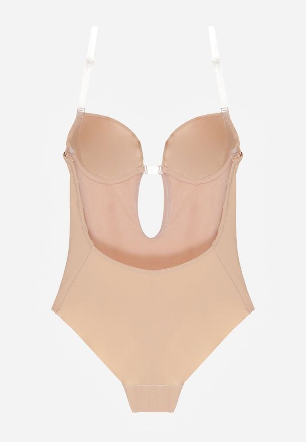 Born2be - Beżowe Bieliźniane Body z Odkrytymi Plecami i Wyciętym Dekoltem Terise. Kolor: beżowy
