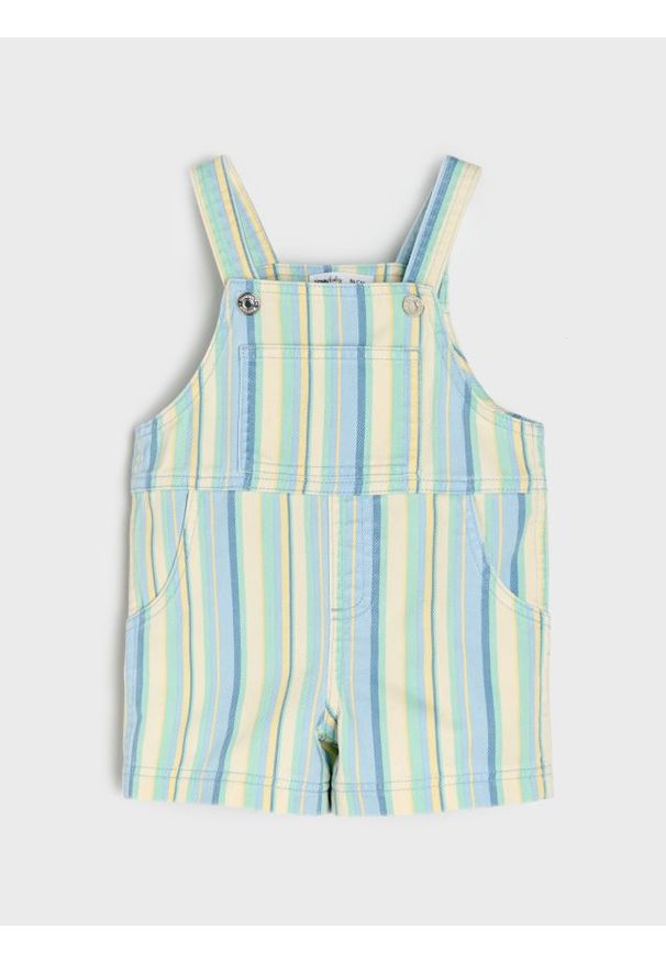 Sinsay - Jeansowe ogrodniczki w paski - wielobarwny. Materiał: jeans. Wzór: paski