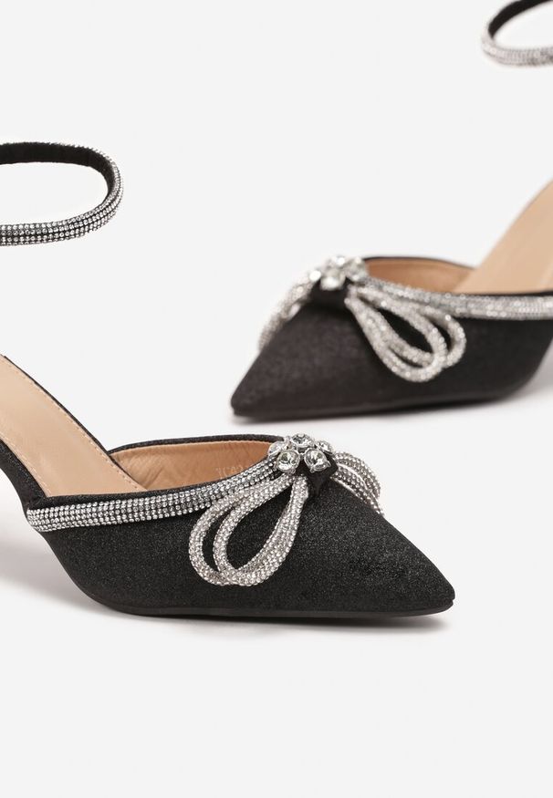 Born2be - Czarne Eleganckie Szpilki z Kokardą z Cyrkonii Lelomia. Zapięcie: sprzączka. Kolor: czarny. Obcas: na szpilce. Styl: elegancki