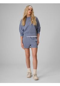 4f - 4F Bluza dresowa regular bez kaptura damska - denim L. Okazja: na co dzień. Typ kołnierza: bez kaptura. Kolor: niebieski. Materiał: dresówka, denim. Styl: casual, klasyczny #2