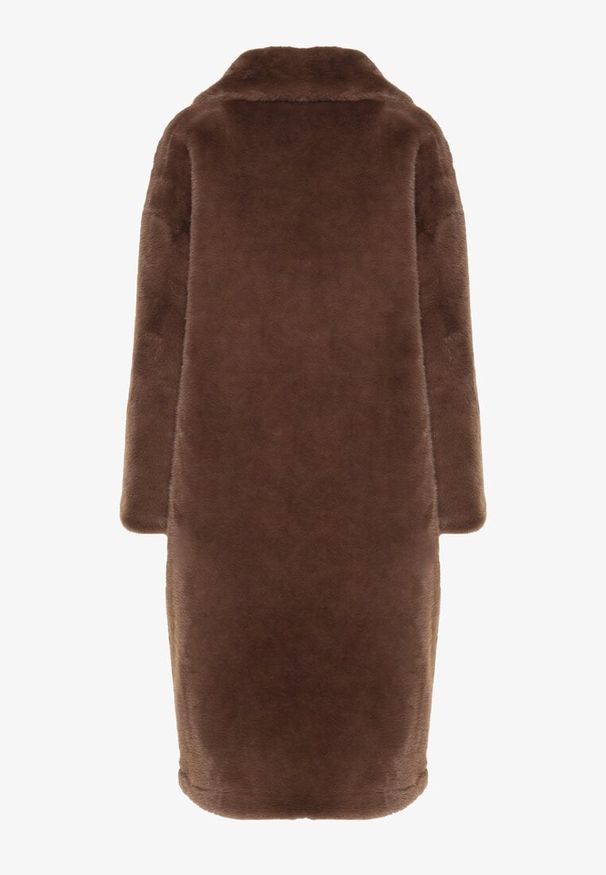 Born2be - Brązowy Futrzany Płaszcz Jednorzędowy z Kieszeniami Zapinany na Guziki Parilda. Okazja: na co dzień. Kolor: brązowy. Materiał: futro. Sezon: zima. Styl: casual, elegancki