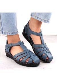 Skórzane sandały damskie pełne ażurowe niebieskie T.Sokolski A88. Kolor: niebieski. Materiał: skóra. Wzór: ażurowy. Styl: elegancki #4