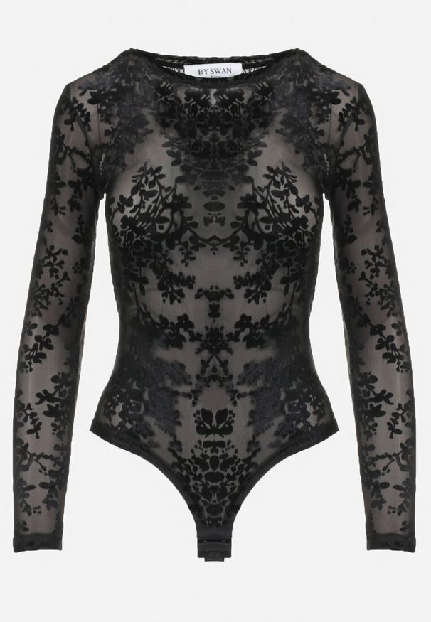 Born2be - Czarne Body z Welurowym Wzorem w Kwiaty Zevira. Okazja: na co dzień. Kolor: czarny. Materiał: welur. Wzór: kwiaty. Styl: casual