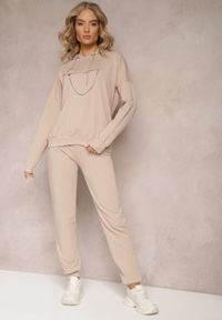 Renee - Beżowy Komplet Dresowy z Bawełny Epique. Kolor: beżowy. Materiał: bawełna, dresówka