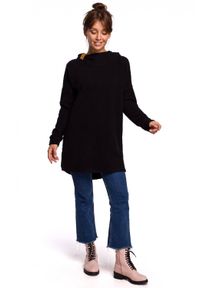BE - Hoodie długa bluza damska z kapturem czarna bawełniana dzianina. Typ kołnierza: kaptur. Kolor: czarny. Materiał: dzianina, bawełna. Długość: długie. Wzór: gładki #3