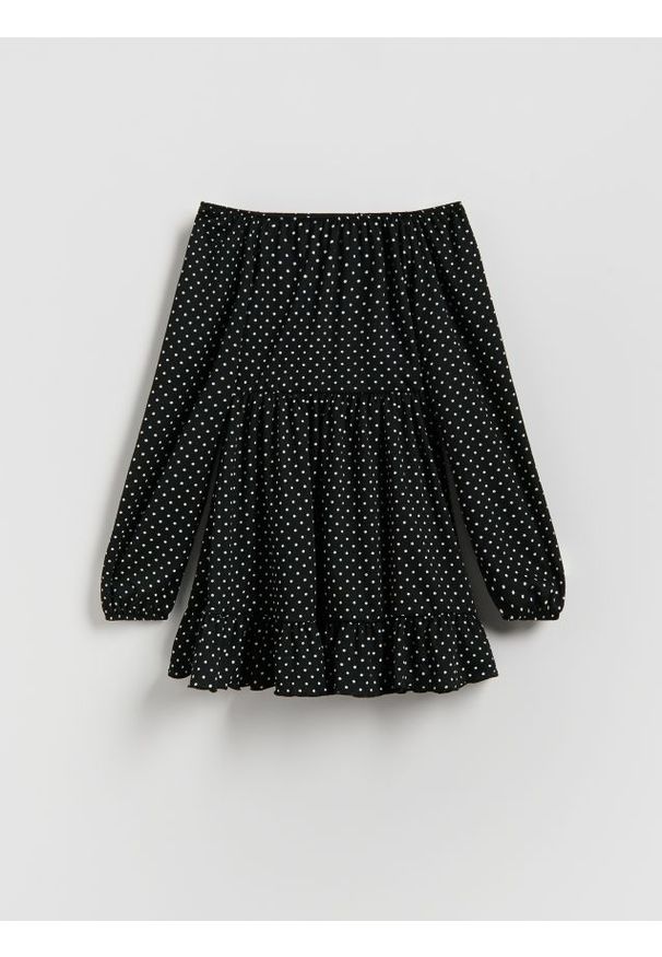 Reserved - Sukienka w groszki - czarny. Kolor: czarny. Materiał: dzianina. Wzór: grochy