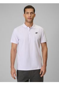 4f - 4F Koszulka polo regular męska - biała S. Okazja: na co dzień, do pracy, na spacer. Typ kołnierza: polo. Kolor: biały. Materiał: dzianina, materiał, bawełna. Styl: casual, klasyczny #1