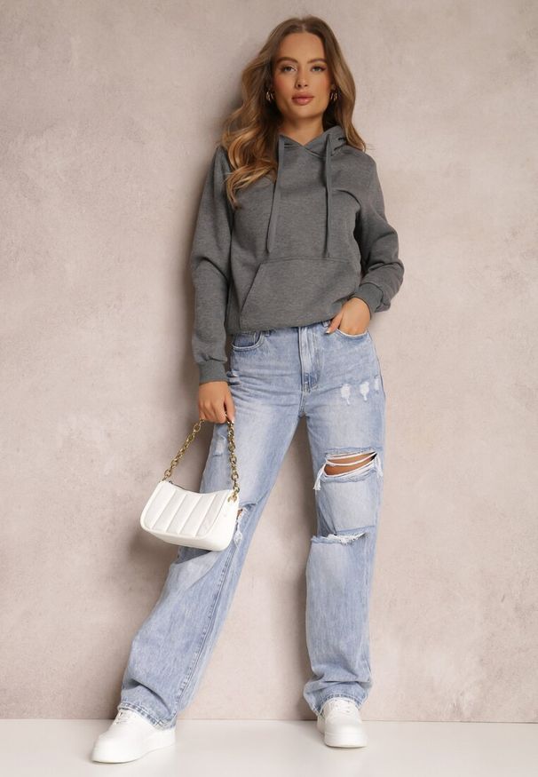 Renee - Ciemnoszara Bluza z Kapturem Kalladina. Okazja: na co dzień. Typ kołnierza: kaptur. Kolor: szary. Materiał: polar, bawełna, tkanina. Styl: casual