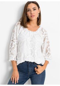 bonprix - Shirt z koronką. Kolor: biały. Materiał: koronka. Wzór: koronka
