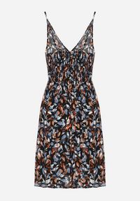 Born2be - Czarno-Niebieska Bawełniana Sukienka na Regulowanych Ramiączkach z Gumką w Talii Dimitssa. Okazja: na spacer, na imprezę. Typ kołnierza: dekolt w kształcie V. Kolor: czarny. Materiał: bawełna. Długość rękawa: na ramiączkach. Sezon: lato. Styl: elegancki #3