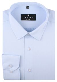 Delikatnie Wyszczuplana (Slim) Męska Koszula - Lanier - Błękit, Faktura w Jodełkę. Kolor: niebieski. Materiał: poliester, bawełna. Wzór: jodełka. Styl: sportowy, klasyczny #3