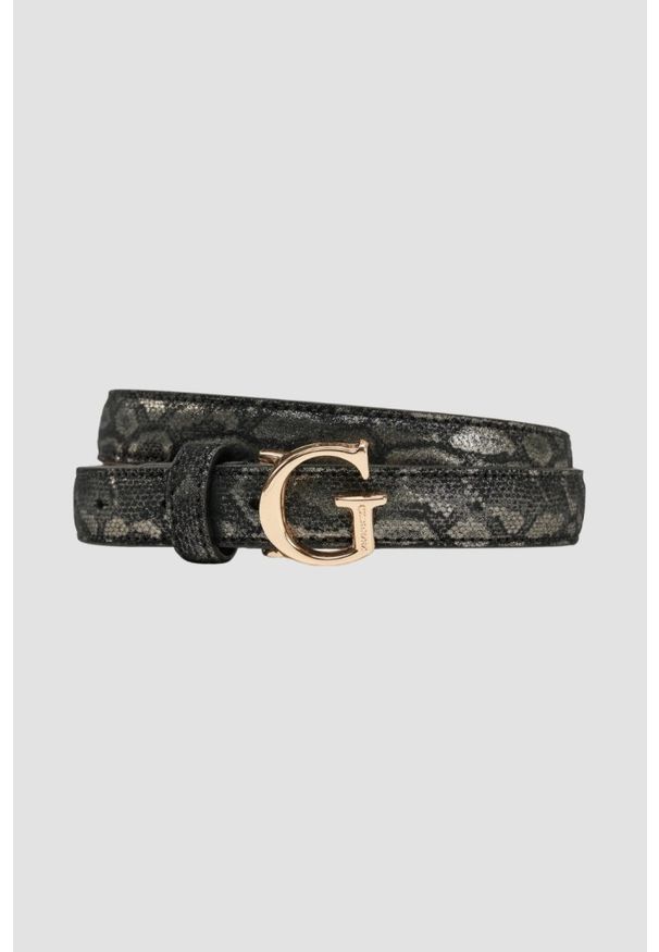Guess - GUESS Czarny damski pasek z printem węża Adj Belt H30. Kolor: czarny. Wzór: nadruk