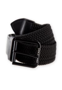 Volcano - Dzianinowy, pleciony pasek męski A-TOM. Kolor: czarny. Materiał: dzianina. Wzór: napisy. Styl: klasyczny, elegancki #1