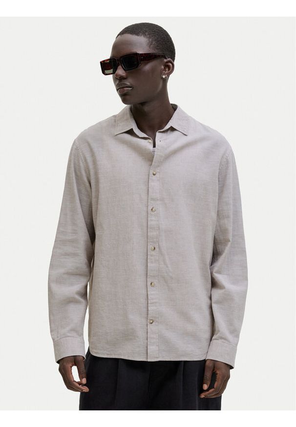 Jack & Jones Koszula Summer 12289174 Beżowy Regular Fit. Kolor: beżowy. Materiał: bawełna, len