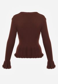 Born2be - Brązowy Elegancki Kardigan z Wiskozy z Falbankami i Guzikami z Cyrkoniami Orsea. Okazja: na co dzień. Typ kołnierza: kołnierz z falbankami. Kolor: brązowy. Materiał: wiskoza. Wzór: aplikacja. Styl: elegancki #6