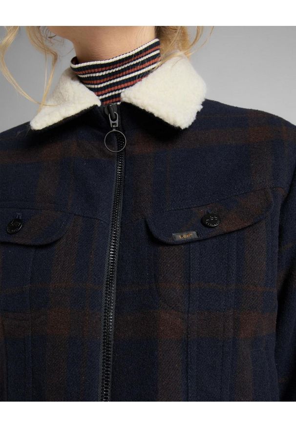 Lee - LEE WOOL CHECK SHERPA DAMSKA KURTKA PRZEJŚCIOWA WINTER BROWN L56XMSOH 112113150