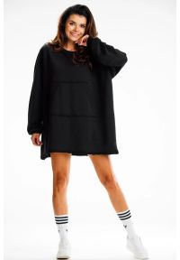 Infinite You - Bluza damska oversize długa z kieszenią kangurka czarna. Okazja: na co dzień. Kolor: czarny. Długość: długie. Styl: casual #1