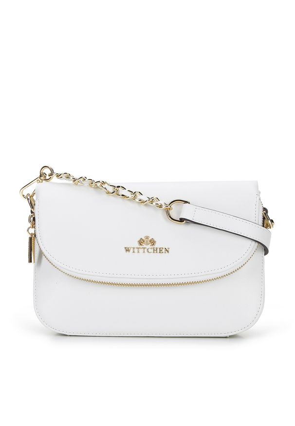 Wittchen - Damska listonoszka skórzana z kieszenią w klapie mała. Kolor: biały. Wzór: paski, aplikacja. Materiał: skórzane. Styl: klasyczny, casual, elegancki
