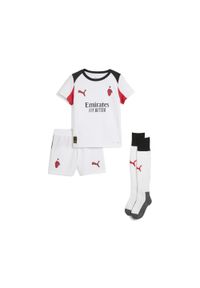 Puma - Dziecięcy strój wyjazdowy AC Milan 25/26 PUMA White For All Time Red. Kolor: czerwony, biały, wielokolorowy. Materiał: dresówka. Styl: sportowy