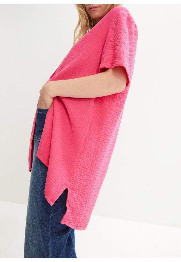 bonprix - Koszula muślinowa. Kolor: różowy. Długość rękawa: krótki rękaw. Długość: krótkie