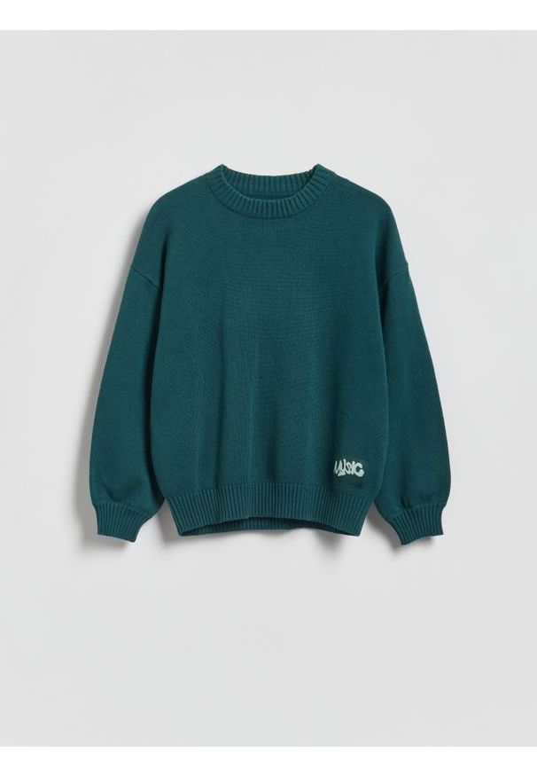 Reserved - Bawełniany sweter oversize - morski. Kolor: morski. Materiał: bawełna