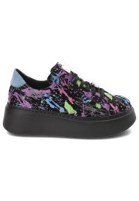 Fioletowe Sneakersy Maciejka Stylowe Obuwie Damskie Na Platformie. Kolor: fioletowy. Materiał: materiał. Wzór: kolorowy. Obcas: na platformie