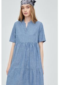 Vero Moda sukienka bawełniana mini rozkloszowana. Kolor: niebieski. Materiał: bawełna. Typ sukienki: rozkloszowane. Długość: mini #3