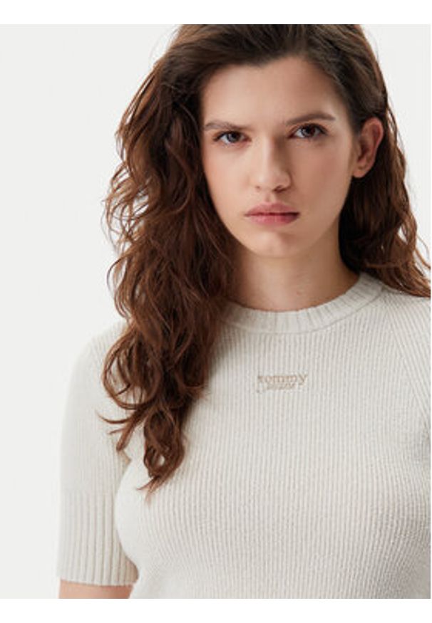Tommy Jeans Sweter DW0DW20380 Beżowy Regular Fit. Kolor: beżowy. Materiał: syntetyk