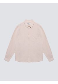 Big-Star - Koszula męska w drobną jodełkę beżowa Grest 800. Typ kołnierza: kołnierzyk klasyczny. Kolor: beżowy. Materiał: jeans, materiał, bawełna. Wzór: jodełka. Styl: klasyczny