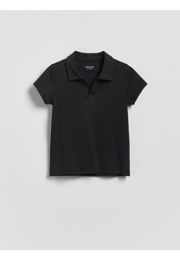Reserved - T-shirt z kołnierzykiem - czarny. Kolor: czarny. Materiał: dzianina, bawełna