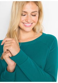 bonprix - Sukienka dresowa z miękkiego materiału frotte. Kolor: niebieski. Materiał: materiał, dresówka. Długość rękawa: raglanowy rękaw. Wzór: prążki #3