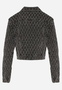 Born2be - Szara Bawełniana Kurtka Jeansowa z Geometrycznym Wzorem Arivale. Okazja: na co dzień. Kolor: szary. Materiał: bawełna, jeans. Wzór: geometria. Styl: klasyczny, casual, elegancki #6