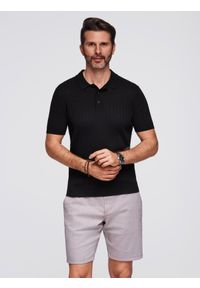 Ombre Clothing - Męska koszulka polo z wiskozą SLIM FIT w pionowy prążek – czarna V1 OM-POSS-0143 - XXL. Typ kołnierza: polo. Kolor: czarny. Materiał: wiskoza. Wzór: prążki. Styl: klasyczny, elegancki #8