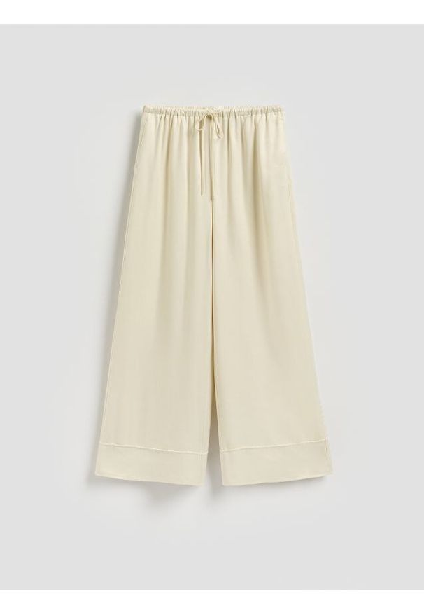 Reserved - Spodnie wide leg z wiskozą - złamana biel. Materiał: wiskoza