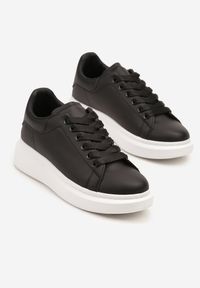 Born2be - Czarno-Białe Płaskie Klasyczne Buty Sportowe Sneakersy ze Sznurowaniem Sanesta. Nosek buta: okrągły. Zapięcie: sznurówki. Kolor: czarny. Obcas: na obcasie. Wysokość obcasa: niski #3