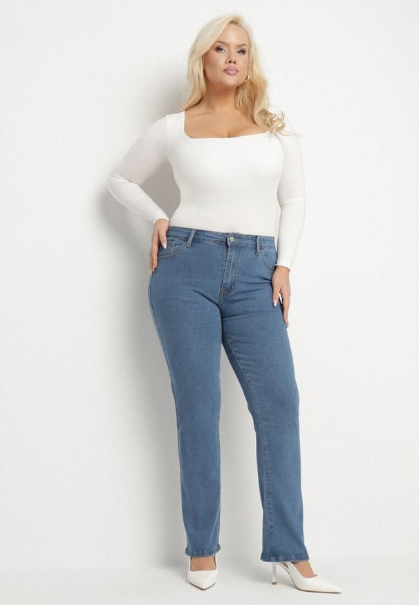 Born2be - Niebieskie Jeansy z Wysokim Stanem Regular z Bawełną Olsemi. Stan: podwyższony. Kolekcja: plus size. Kolor: niebieski